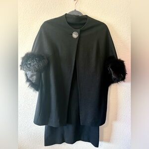 Vintage Sandi Monica Black Dress & Faux Fur Trim Cape-Jacket Set SZ S/M